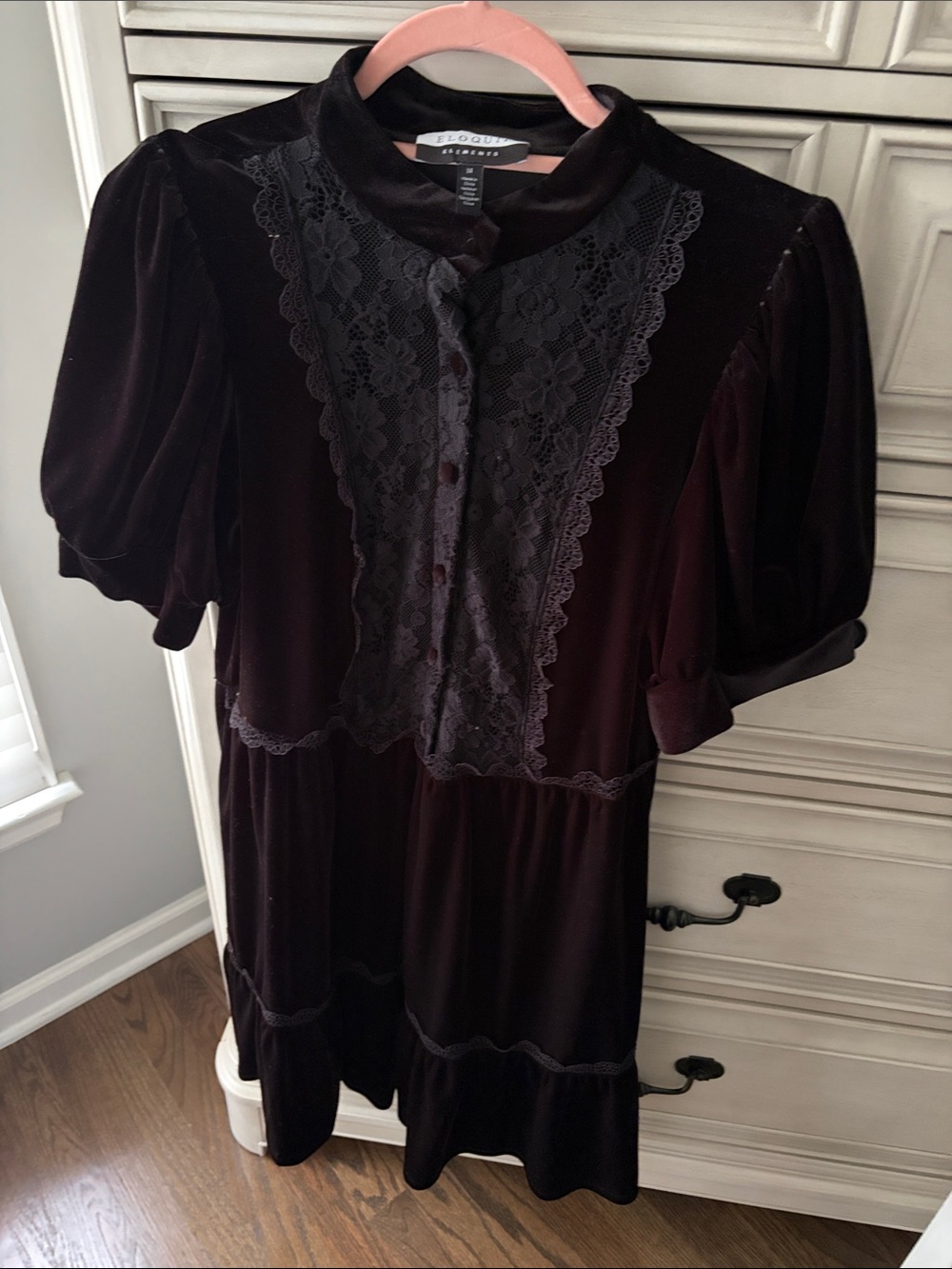 Eloquii Velvet Lace-Front Mini Dress in Deep Burgundy